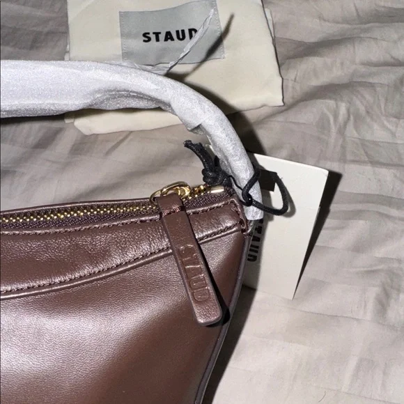 STAUD Demy Zip Leather Shoulder Bag Dark Espresso NWT - Picture 12 of 16